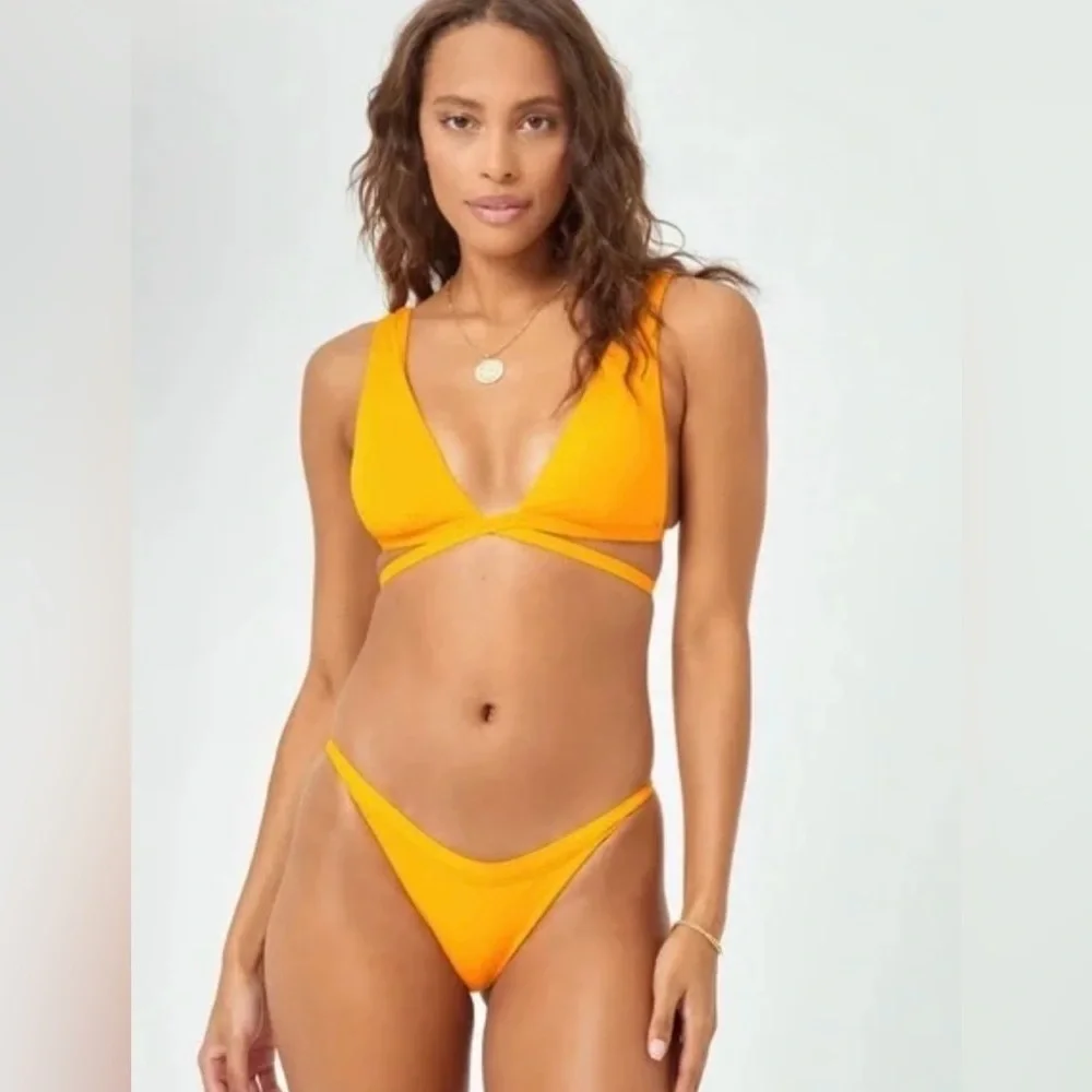 L*Space Mango Avery Top Camdyn Bottom Bikini Bright Orange Summer Swimwear NWT M